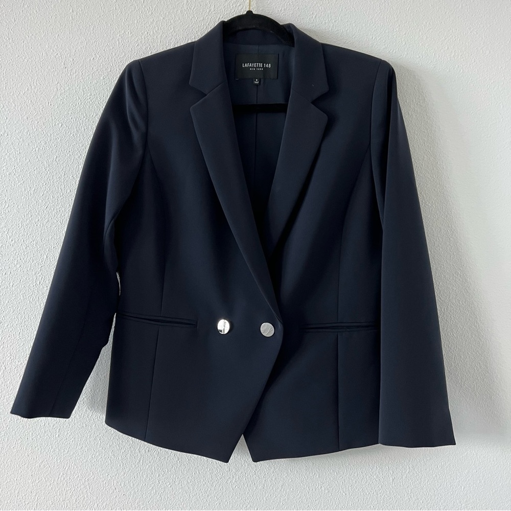 Lafayette 148 New York Navy Blue Formal Blazer Sz 6 Button Front